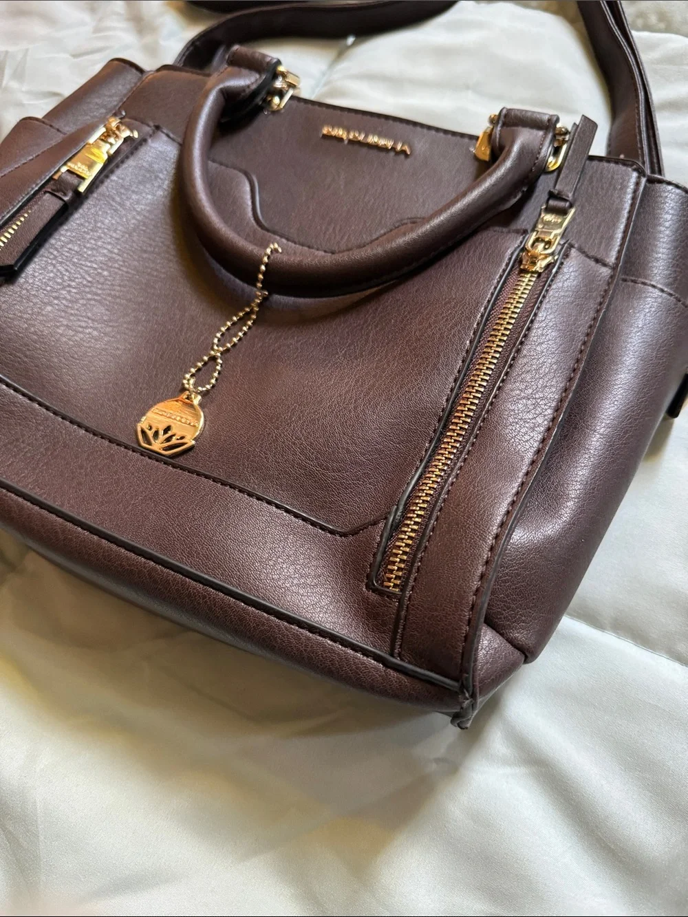 Big Buddha Brown Satchel with Gold Hardware
